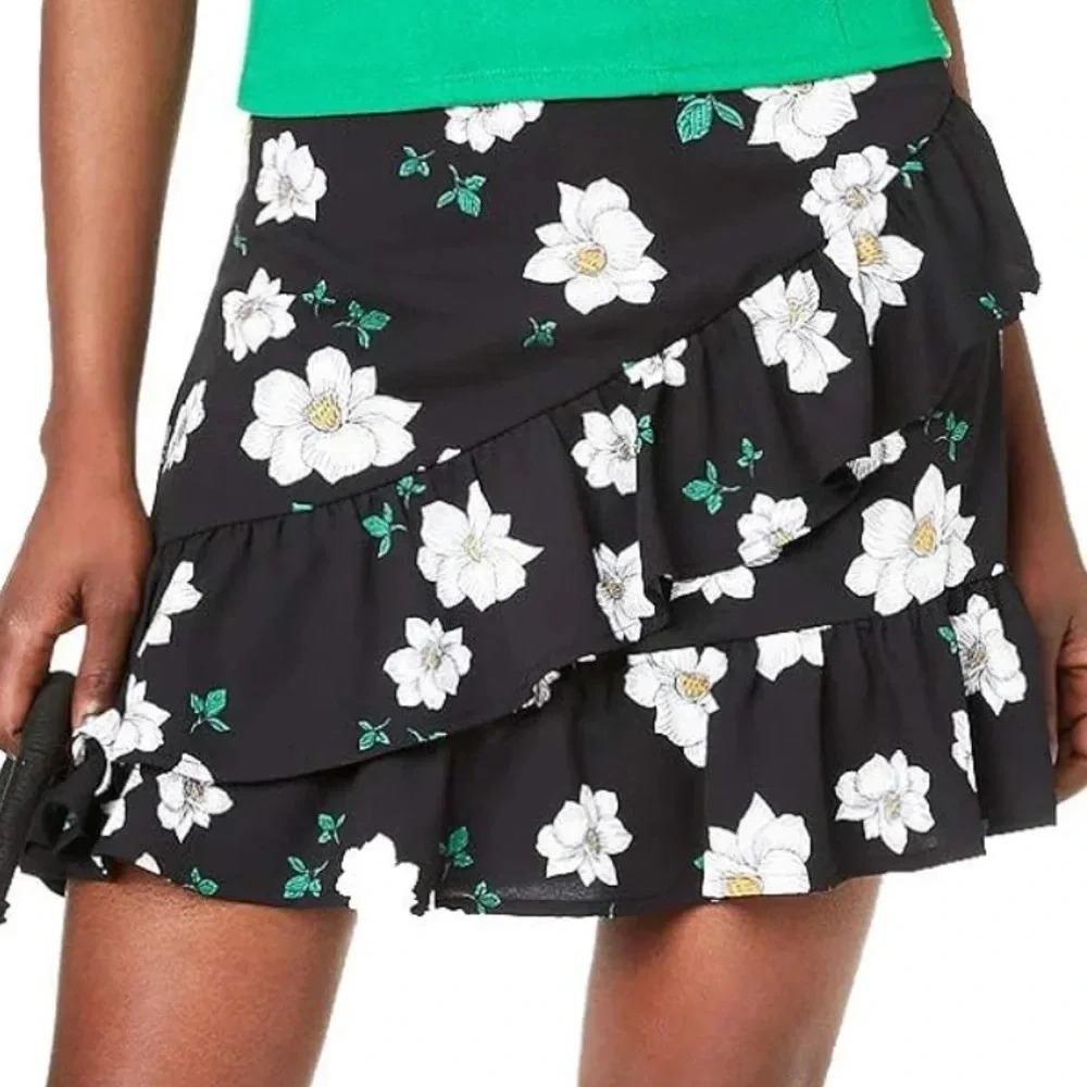 Bar III Skirt Women's Ruffled Floral Print Mini Skirt Black Size 8
